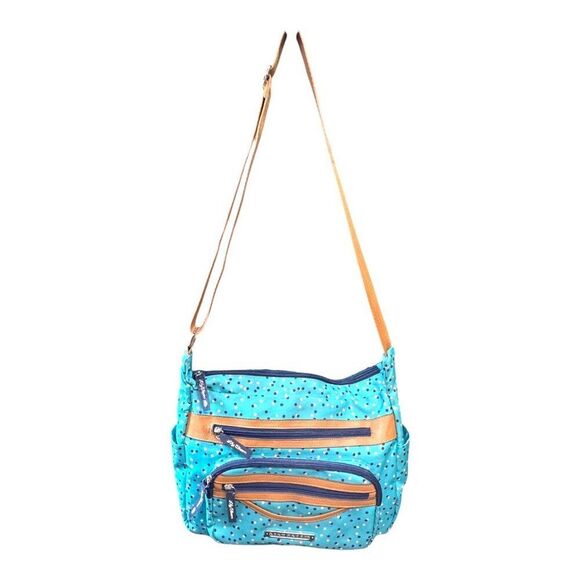 Lily Bloom Crossbody Bag Shadow Dot Purse Organizer Pockets Spotted Teal Blue - Picture 2 of 8